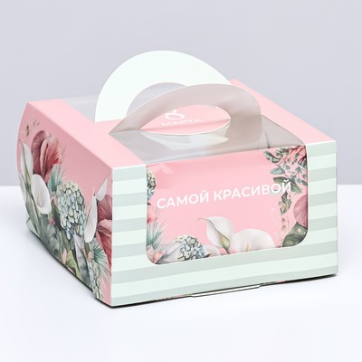 Коробка под бенто - торт с окном «С 8 марта!», 14×14×8 см