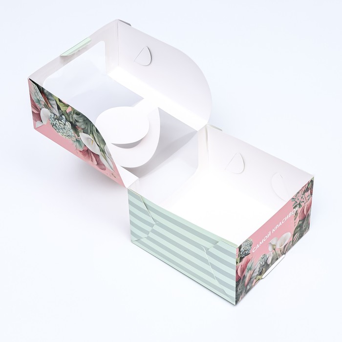 Коробка под бенто-торт с окном "Самой красивой", 14 х 14 х 8 см