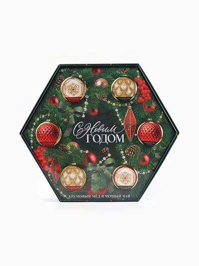 Подарочный набор новогодний «С новым годом!»: чай чёрный, крем-мёд (6 шт.x30 г)