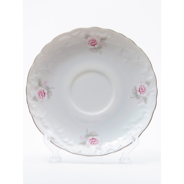 Блюдце к чашке Cmielow Rococo «Бледные розы, отводка платина», d=15.7 см - Фото 1
