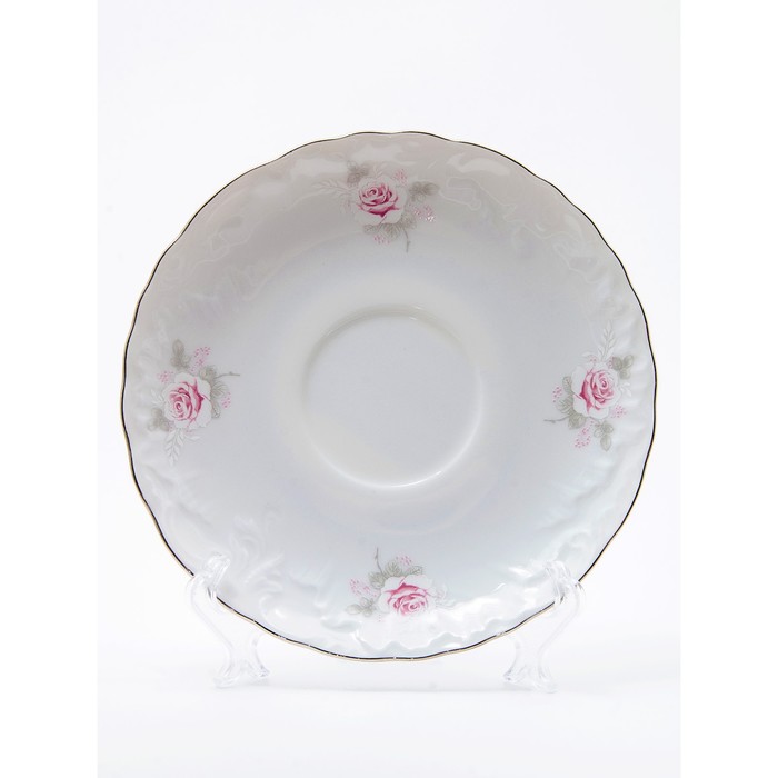 Блюдце к чашке Cmielow Rococo «Бледные розы, отводка платина», d=12.5 см - Фото 1