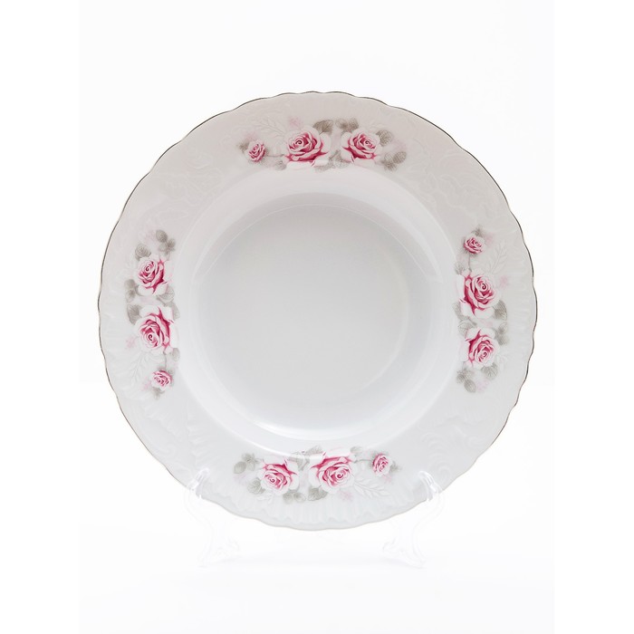 Тарелка глубокая Cmielow Rococo «Бледные розы, отводка платина», d=22.5 см - Фото 1