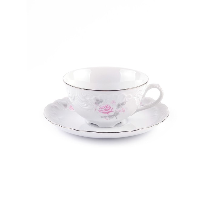 Чайная пара Cmielow Rococo «Бледные розы, отводка платина», 220 мл - Фото 1