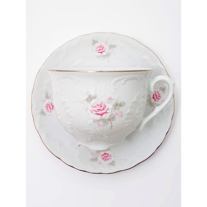 Чайная пара Cmielow Rococo «Бледные розы, отводка платина», 250 мл - фото 1910884099