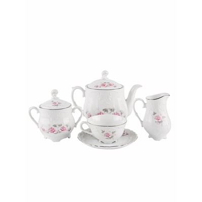 Чайный сервиз Cmielow Rococo «Бледные розы, отводка платина», 15 предметов