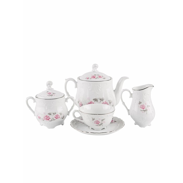 Чайный сервиз Cmielow Rococo «Бледные розы, отводка платина», 15 предметов - Фото 1