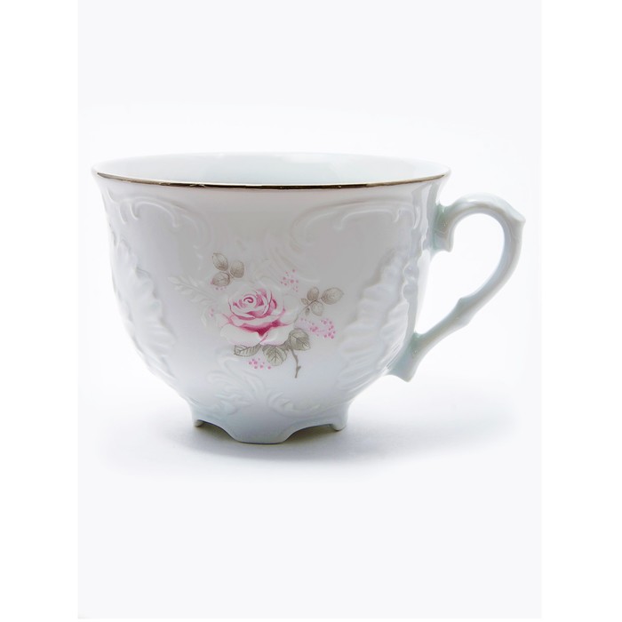 Чашка чайная Cmielow Rococo «Бледные розы, отводка платина», 250 мл