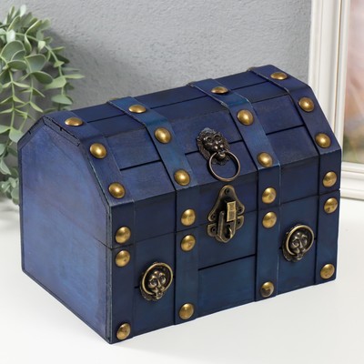 Шкатулка для украшений «Сундучок. Лев. С заклёпками», дерево, ярко-синяя, 16×15.5×22 см