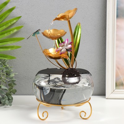 Фонтан настольный «Стрекоза в цветах», от сети, 21×21×34 см