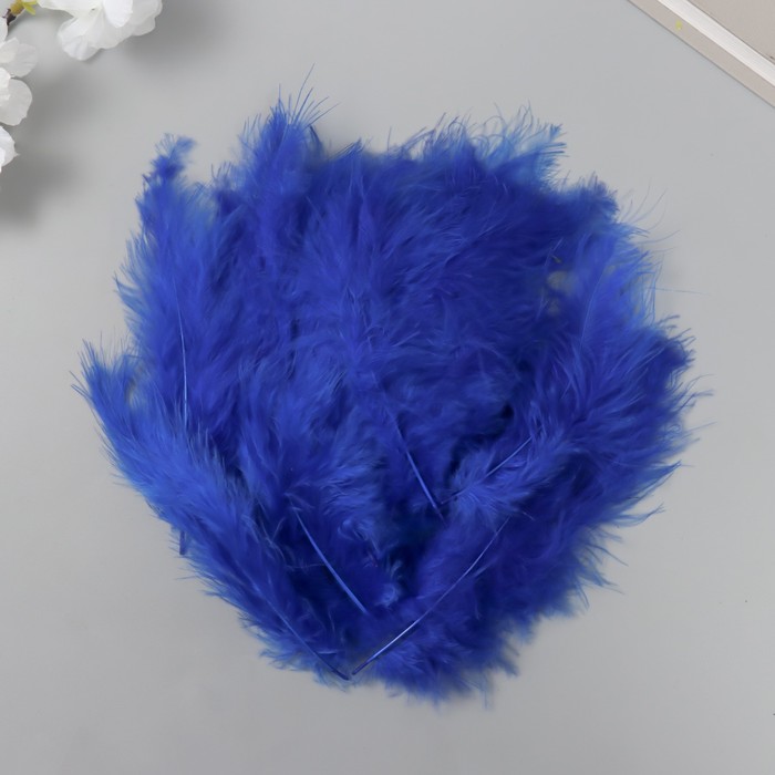 Перо декоративное гусиное пуховое "Сапфировый синий" набор 40 шт h=10-15 см - Фото 1