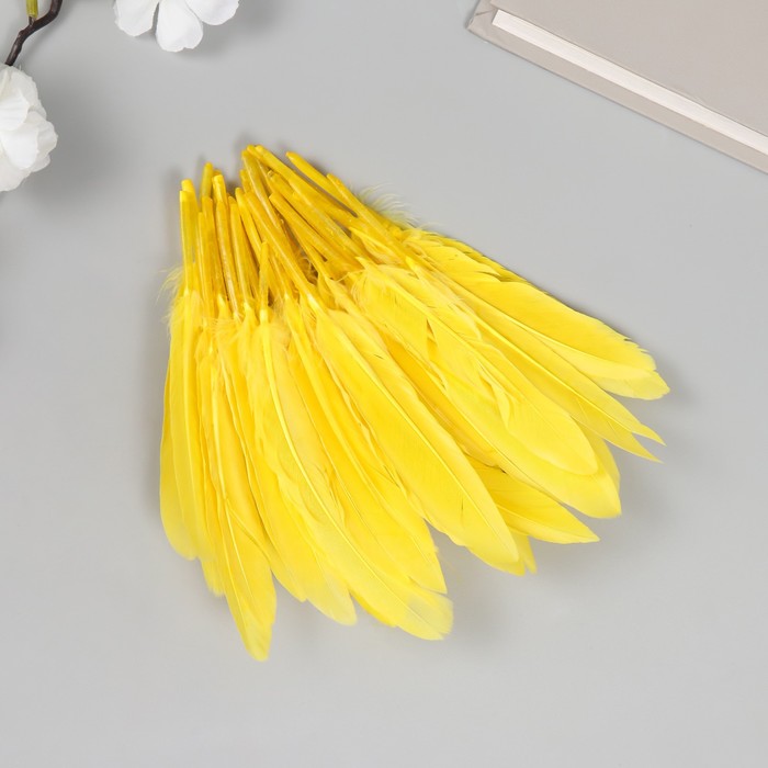 Перо декоративное гусиное "Ярко-жёлтое" набор 30 шт h=10-12 см - Фото 1