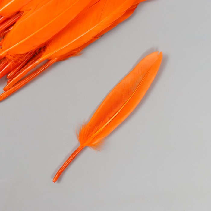Перо декоративное гусиное "Ярко-оранжевое" набор 30 шт h=10-12 см