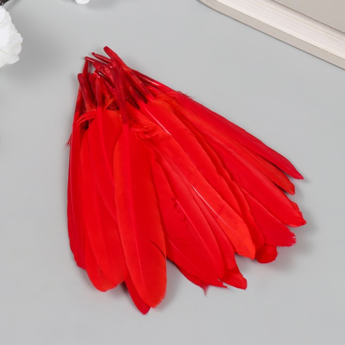 Перо декоративное гусиное "Красное" набор 30 шт h=10-12 см - Фото 1