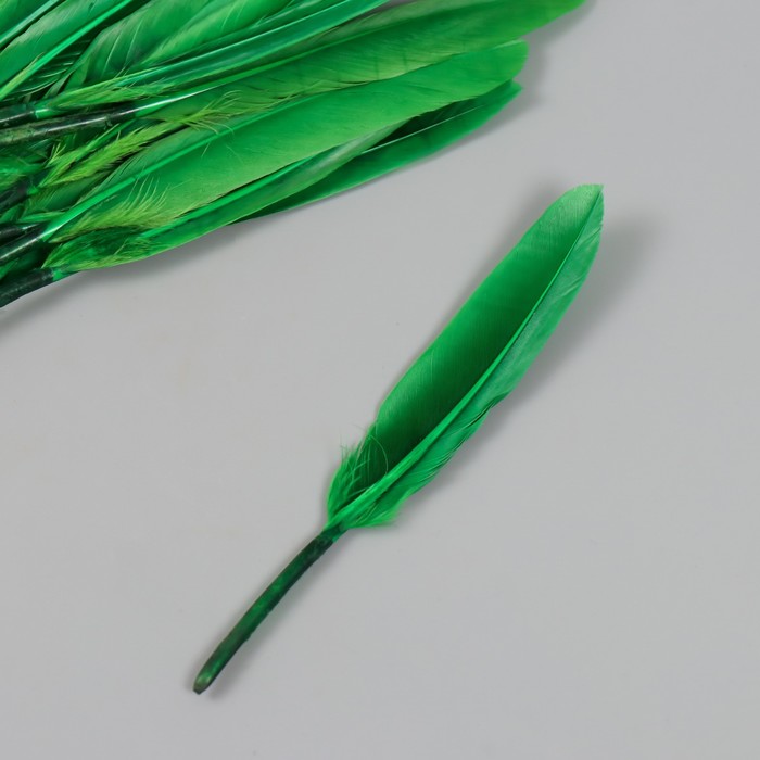 Перо декоративное гусиное "Ярко-зелёное" набор 30 шт h=10-12 см