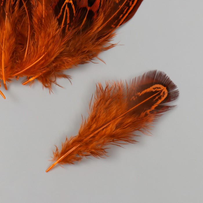 Перо декоративное фазана "Рябь. Оранжевая" набор 20 шт h=5-7 см