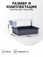 Клетка для грызунов «Пижон» №1 складная, 58×40×34 см, миска, 2 кормушки, серая - Фото 2