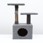 Домик-когтеточка 2-х ур. квадратный с 2-мя квадратными полками, 53×35×65 см, серый - Фото 3