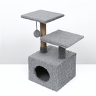 Домик-когтеточка 2-х ур. квадратный с 2-мя квадратными полками, 53×35×65 см, серый - Фото 4