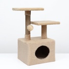 Домик-когтеточка 2-х ур. квадратный с 2-мя квадратными полками, 53×35×65 см, бежевый - Фото 2