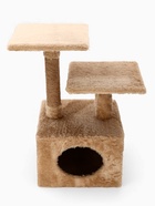 Домик-когтеточка, 53×35×65 см, 2 уровня, квадратные полки, бежевый - Фото 4