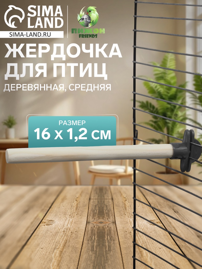 Жёрдочка для птиц «Пижон», 16×1.2 см, средняя, дерево, бежевая - Фото 1