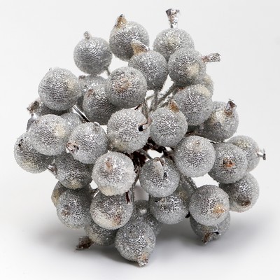 Декоративные ягодки, серебряные, 7×6×7 см, 40 ягод