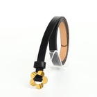 Ремень женский тонкий, 105×1 см, пряжка-затяжка металл, золотистая, чёрный - Фото 4