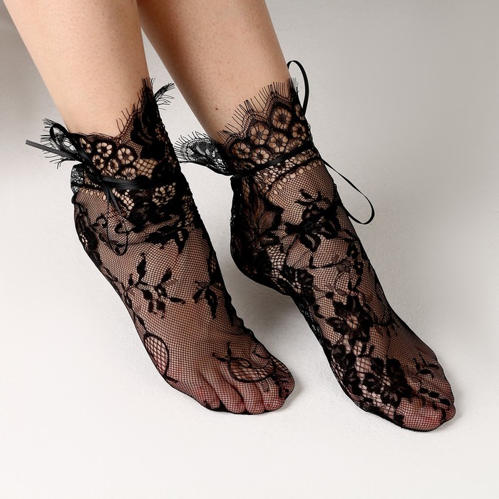 Карнавальный аксессуар- носки, цвет черный, кружево - Фото 1