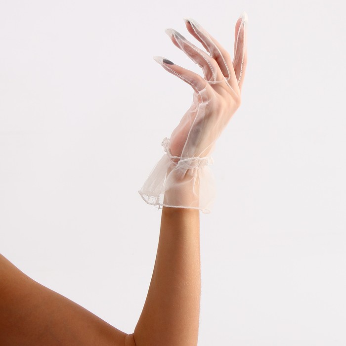 Карнавальный аксессуар - перчатки прозрачные с юбочкой, цвет белый - фото 1906501702