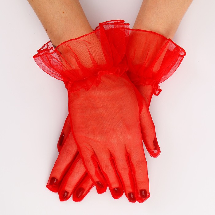 Карнавальный аксессуар - перчатки прозрачные с юбочкой, цвет красный - Фото 1