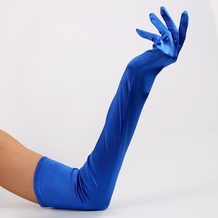 Карнавальный аксессуар - перчатки 55см, цвет синий - фото 1906501720