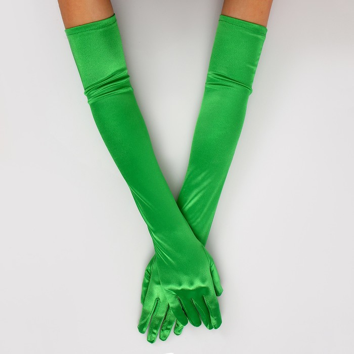 Карнавальный аксессуар- перчатки 55см, цвет зеленый - фото 1906501723