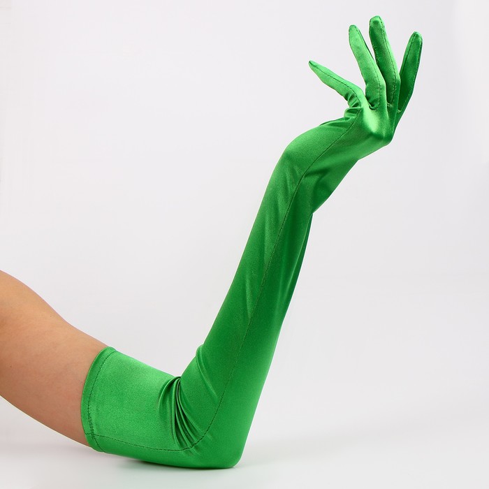 Карнавальный аксессуар- перчатки 55см, цвет зеленый - фото 1906501724