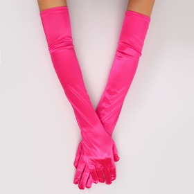 Карнавальнеый аксессуар- перчатки 55см, цвет фуксия