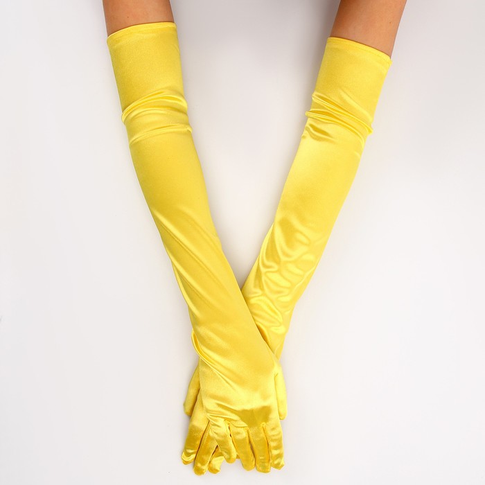 Карнавальный аксессуар - перчатки 55см, цвет желтый - фото 1906501739
