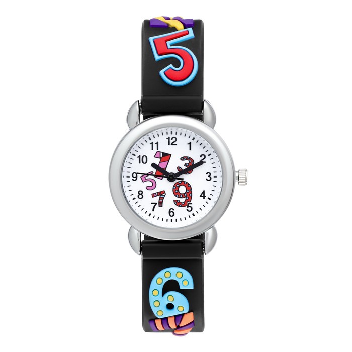 Часы наручные детские, "Цифры", d-2 см, ремешок силикон l-20 см, черные - Фото 1
