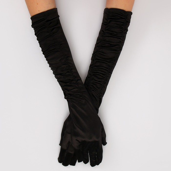 Карнавальный аксессуар - перчатки со сборкой, цвет черный - Фото 1