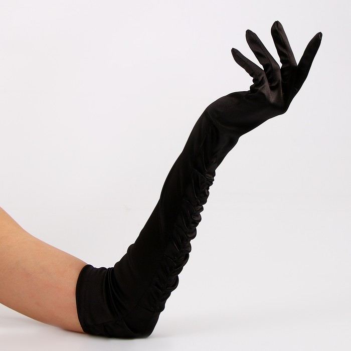 Карнавальный аксессуар - перчатки со сборкой, цвет черный - фото 1906501824