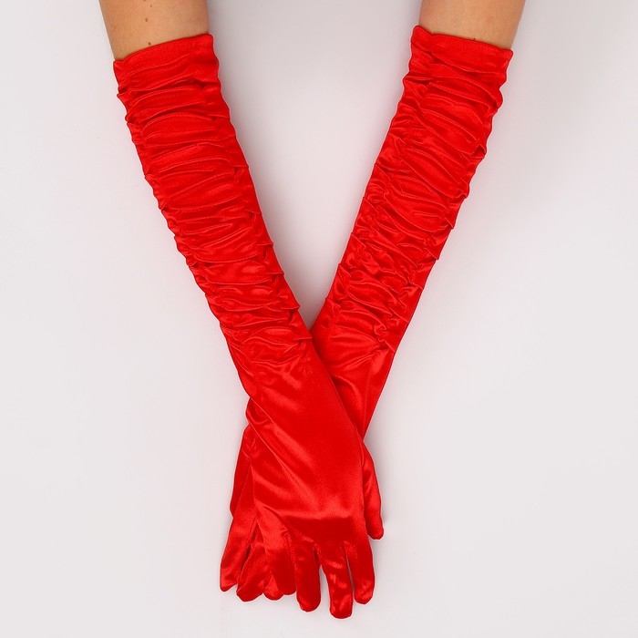 Карнавальный аксессуар - перчатки со сборкой, цвет красный - фото 1906501827