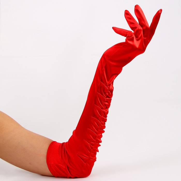 Карнавальный аксессуар - перчатки со сборкой, цвет красный - фото 1906501828