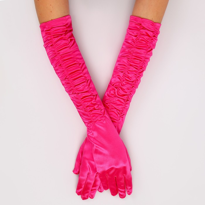 Карнавальный аксессуар - перчатки со сборкой, цвет фуксия - фото 1906501835