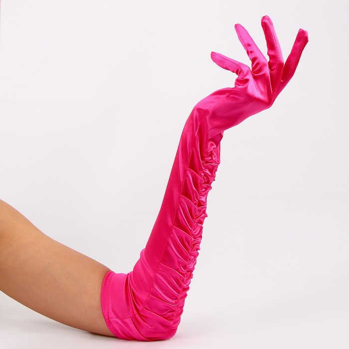 Карнавальный аксессуар - перчатки со сборкой, цвет фуксия - фото 1906501836
