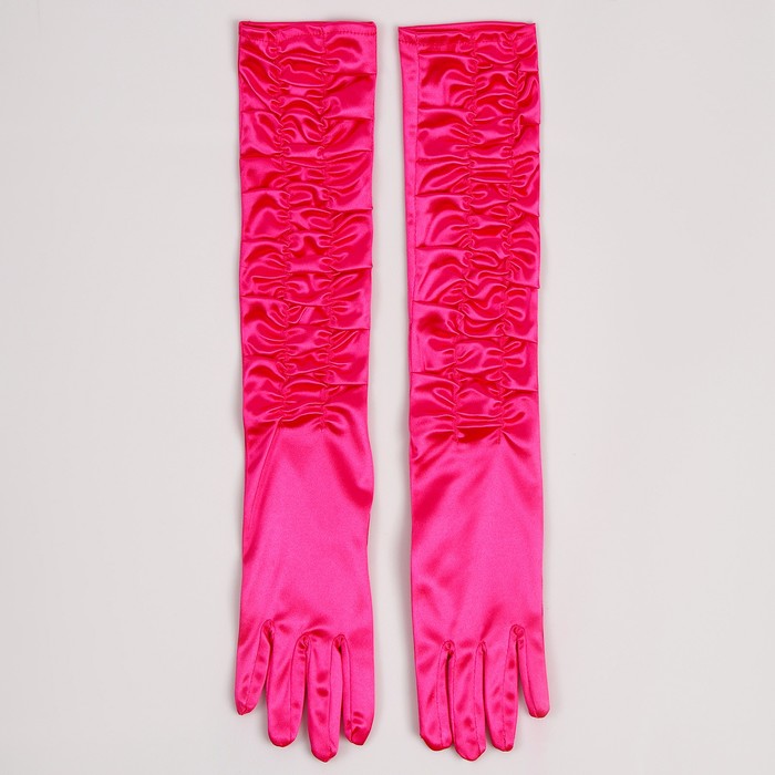 Карнавальный аксессуар - перчатки со сборкой, цвет фуксия - фото 1906501837