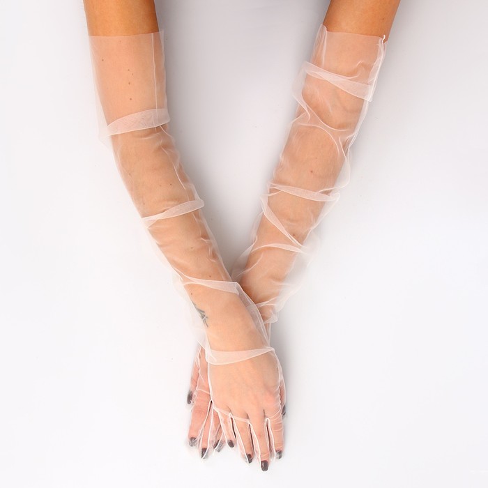 Карнавальный аксессуар- перчатки прозрачные, цвет белый - фото 1906501843