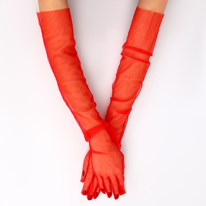 Карнавальный аксессуар- перчатки прозрачные, цвет красный - фото 1906501847