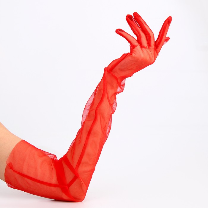 Карнавальный аксессуар- перчатки прозрачные, цвет красный - фото 1906501848