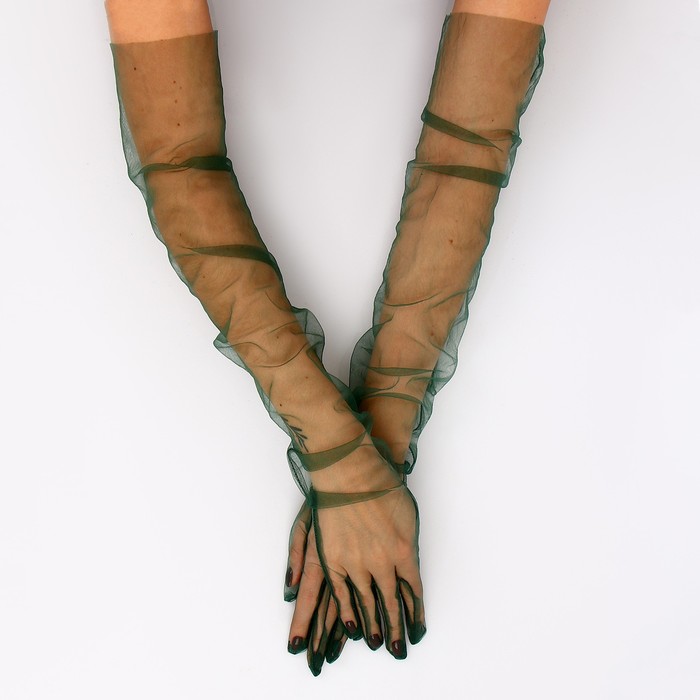Карнавальный аксессуар- перчатки прозрачные, цвет темно-зеленый - фото 1906501855