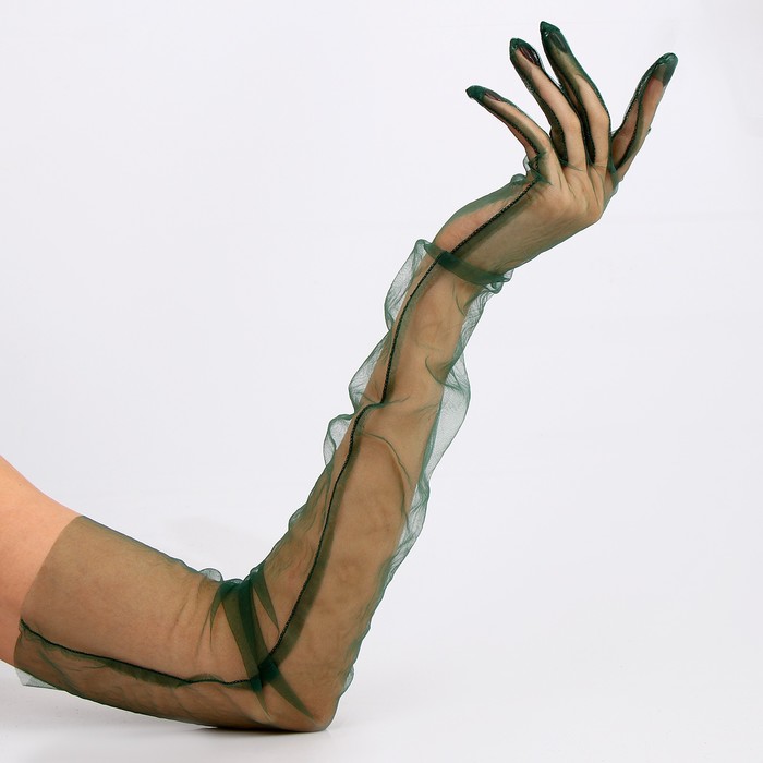 Карнавальный аксессуар- перчатки прозрачные, цвет темно-зеленый - фото 1906501856