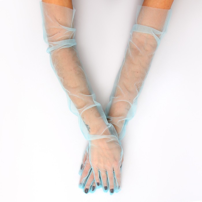 Карнавальный аксессуар- перчатки прозрачные, цвет синий - фото 1906501863