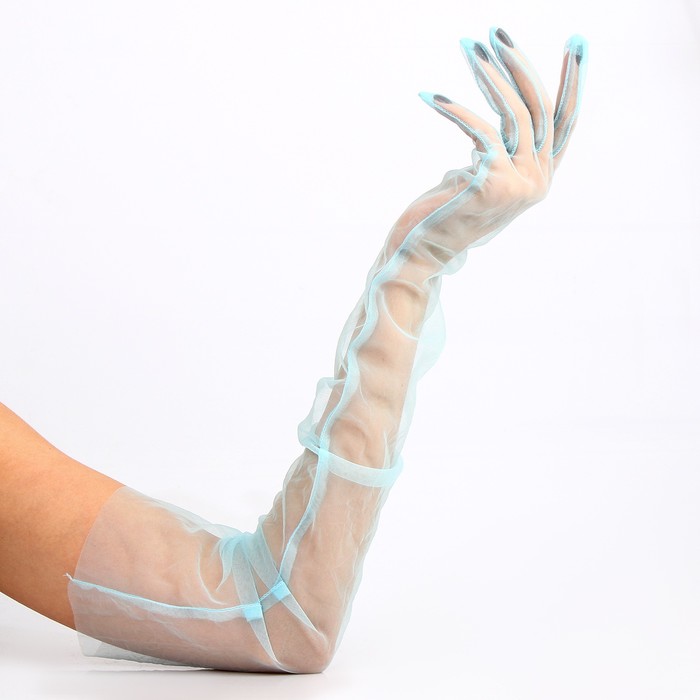 Карнавальный аксессуар- перчатки прозрачные, цвет синий - фото 1906501864